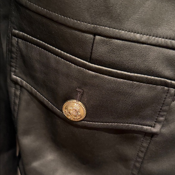 Derek Lam Black Leather Blazer with Gold Buttons - Picture 4 of 6